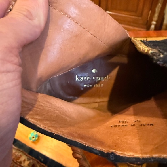 Kate Spade black suede heeled boots gold buttons size 9 - Picture 9 of 9